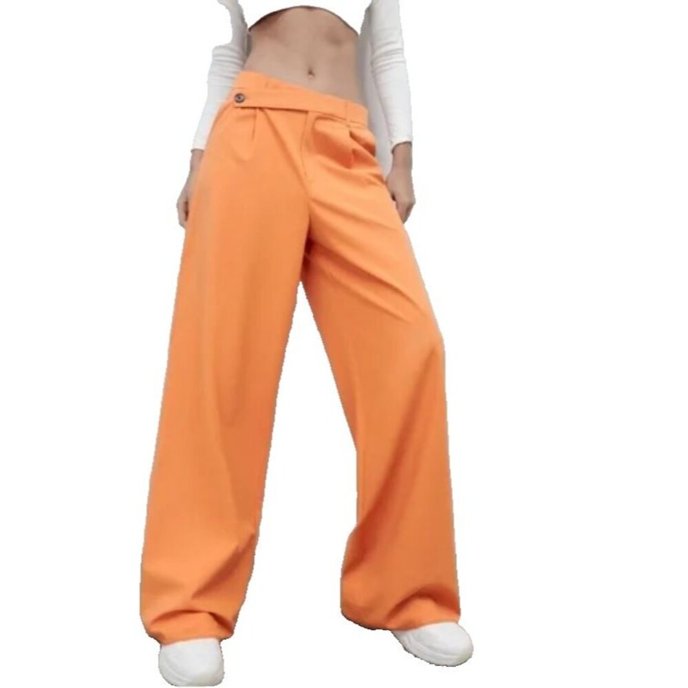 ZARA Orange Pumpkin Full Length Asymmetric Waist Pants Women’s Small High Rise